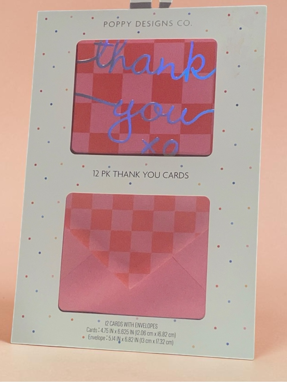 Poppy Designs Co Pink Checkered metallic Thank You Cards XO NWT